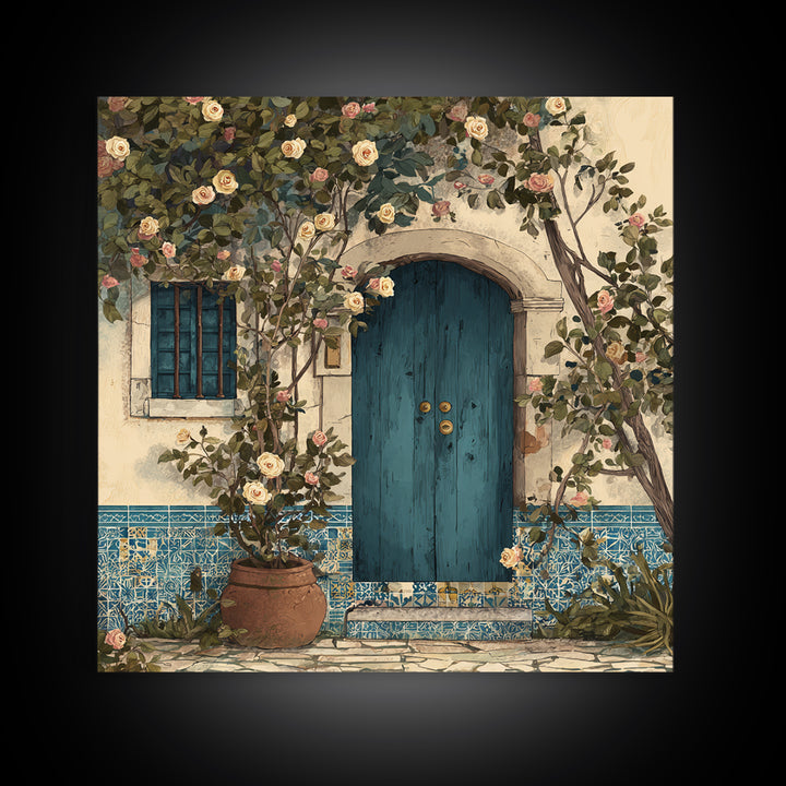 Rustic Door Covered Framed Canvas Print, French Country Art, Floral Wall Art, Farmhouse Decor, Fine Art, Country, Gallery Decor, FCA-1x1-41