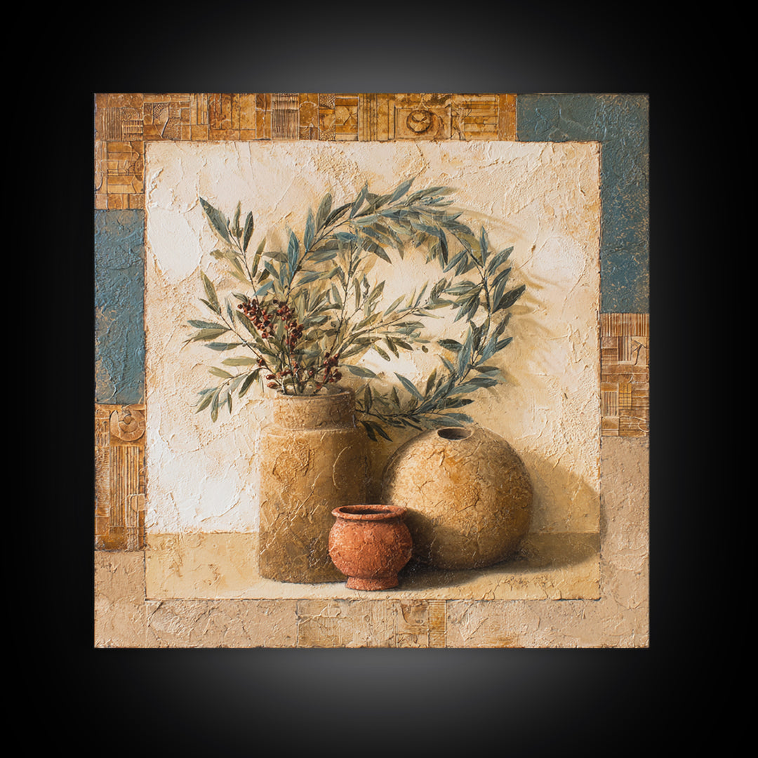Olive Branch Wreath on Cream Ground Canvas Print, French Country Art, Farmhouse Wall Decor, Farmhouse Decor, Country, FCA-1x1-46