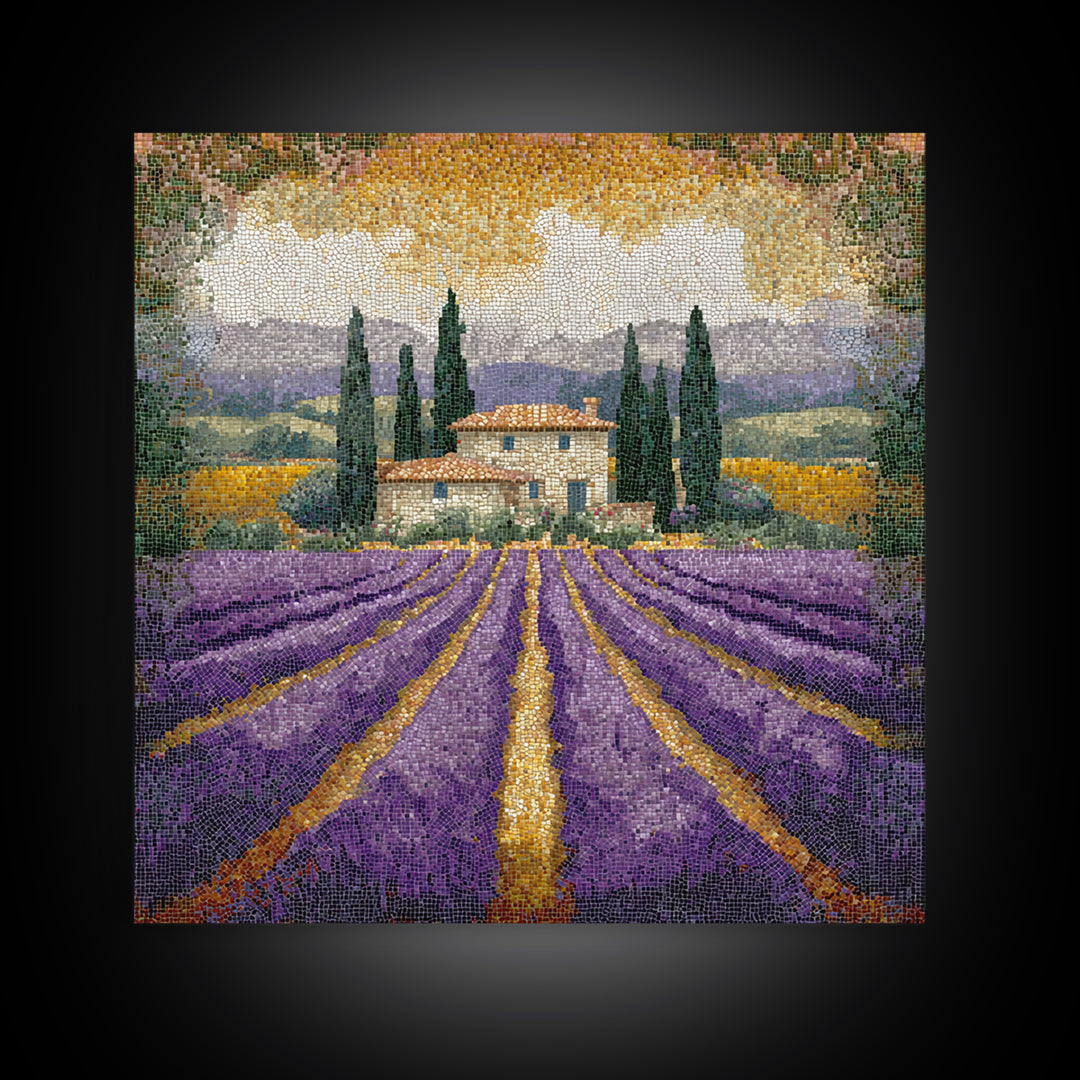 Lavender Field with Distant Stone Farmhouse Canvas Print, French Country Art, Landscape Painting, Farmhouse Decor, Country, FCA-1x1-49
