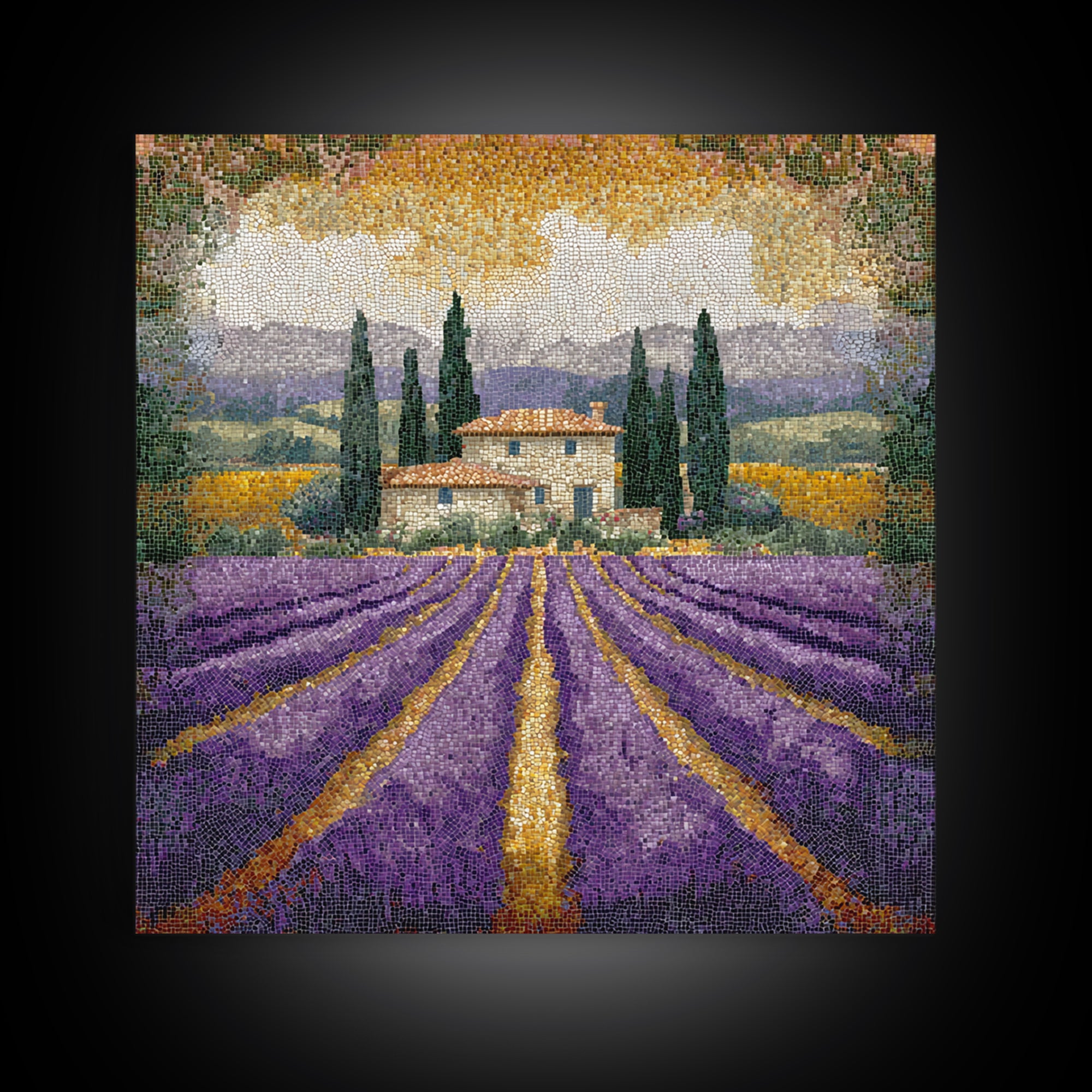 Lavender Field with Distant Stone Farmhouse Canvas Print, French Country Art, Landscape Painting, Farmhouse Decor, Country, FCA-1x1-49