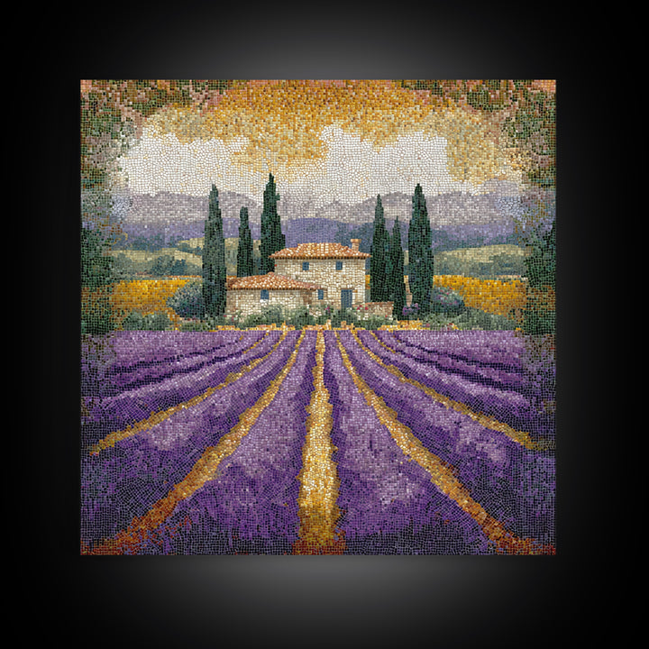 Lavender Field with Distant Stone Farmhouse Canvas Print, French Country Art, Landscape Painting, Farmhouse Decor, Country, FCA-1x1-49