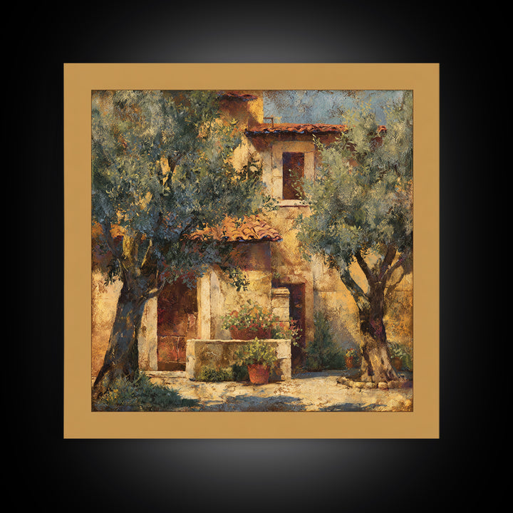Sunlit Provence Olive Grove Framed Canvas Print, French Country Art, Eclectic Wall Art, Farmhouse Decor, Fine Art, Country, FCA-1x1-53