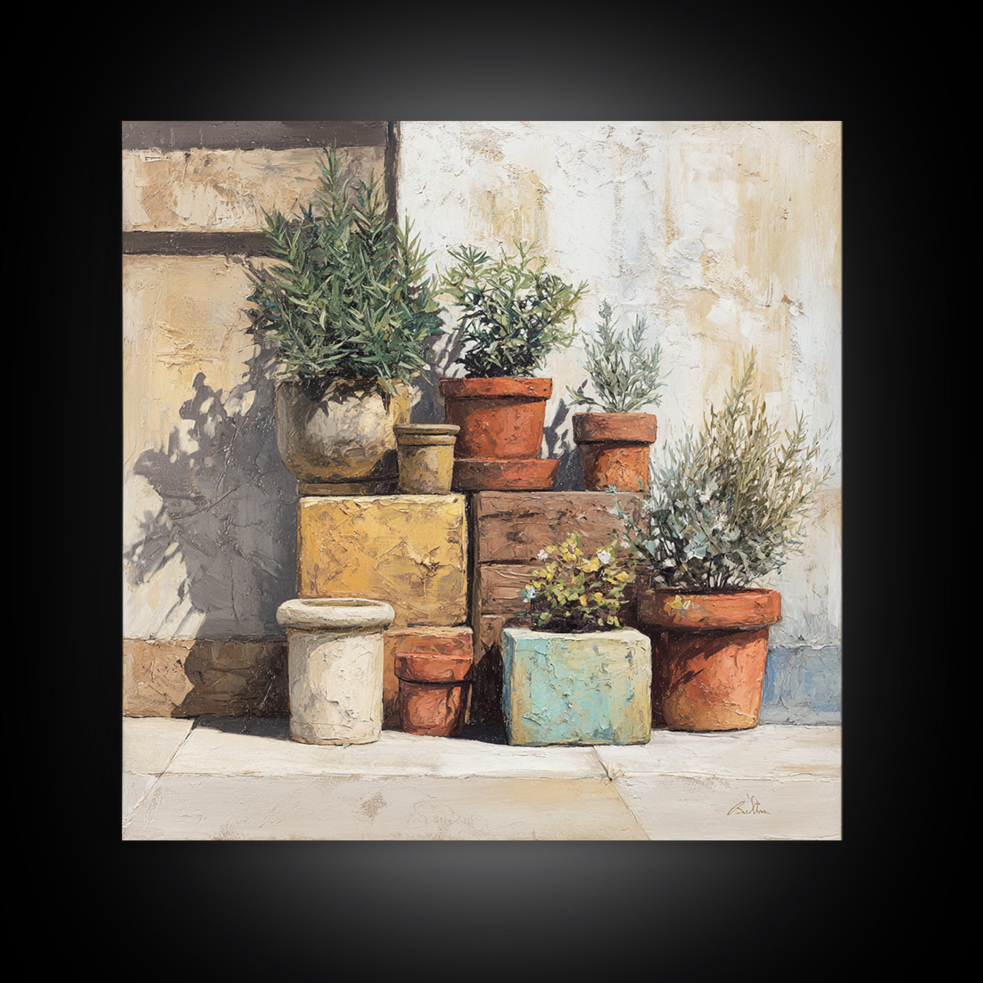 Terra Cotta Pots Canvas Print, French Country Art, Farmhouse Wall Art, Farmhouse Decor, Fine Art, Country, Boho Decor, FCA-1x1-59