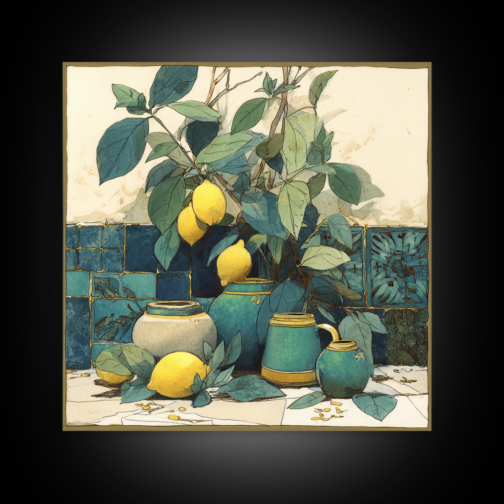 Aged Botanical Plate of Lemons and Leaves Canvas Print, French Country Art, Botanical Wall Art, Farmhouse Decor, Country, FCA-1x1-60