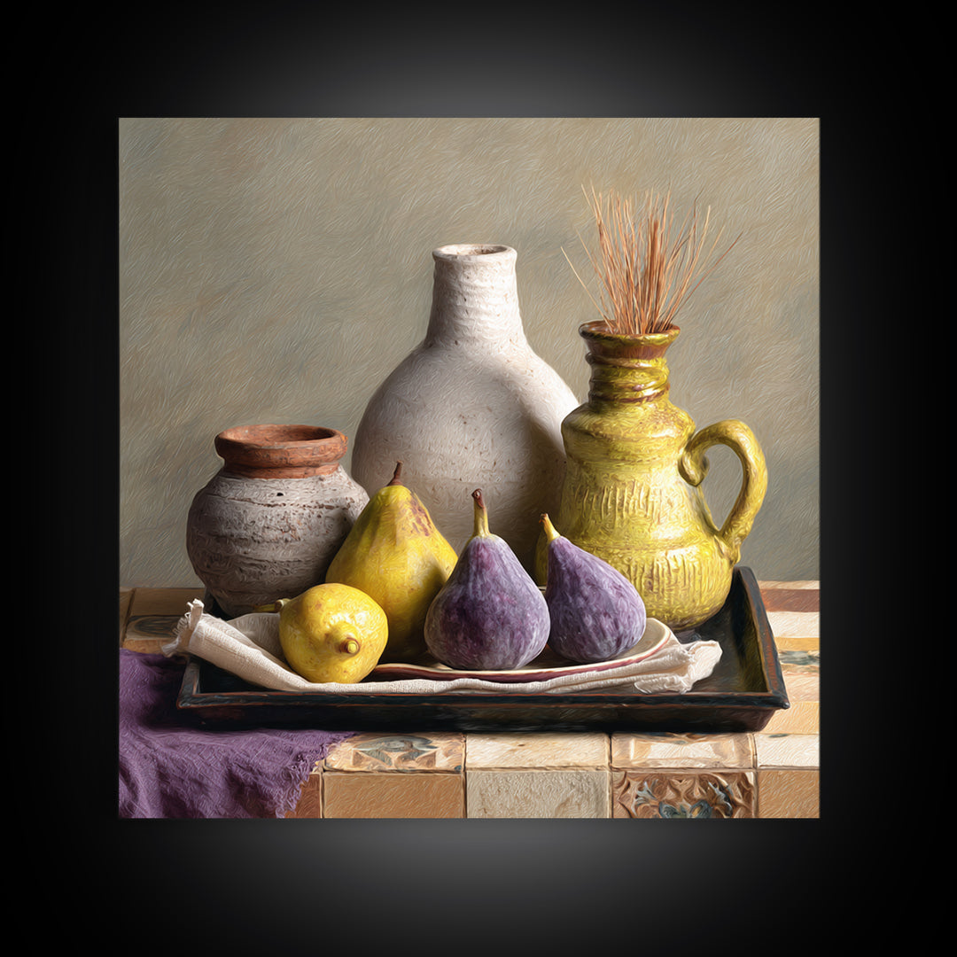 Figs on Ceramic Plate Framed Canvas Print, French Country Art, Farmhouse Wall Decor, Farmhouse Decor, Abstract Art, Country, FCA-1x1-64