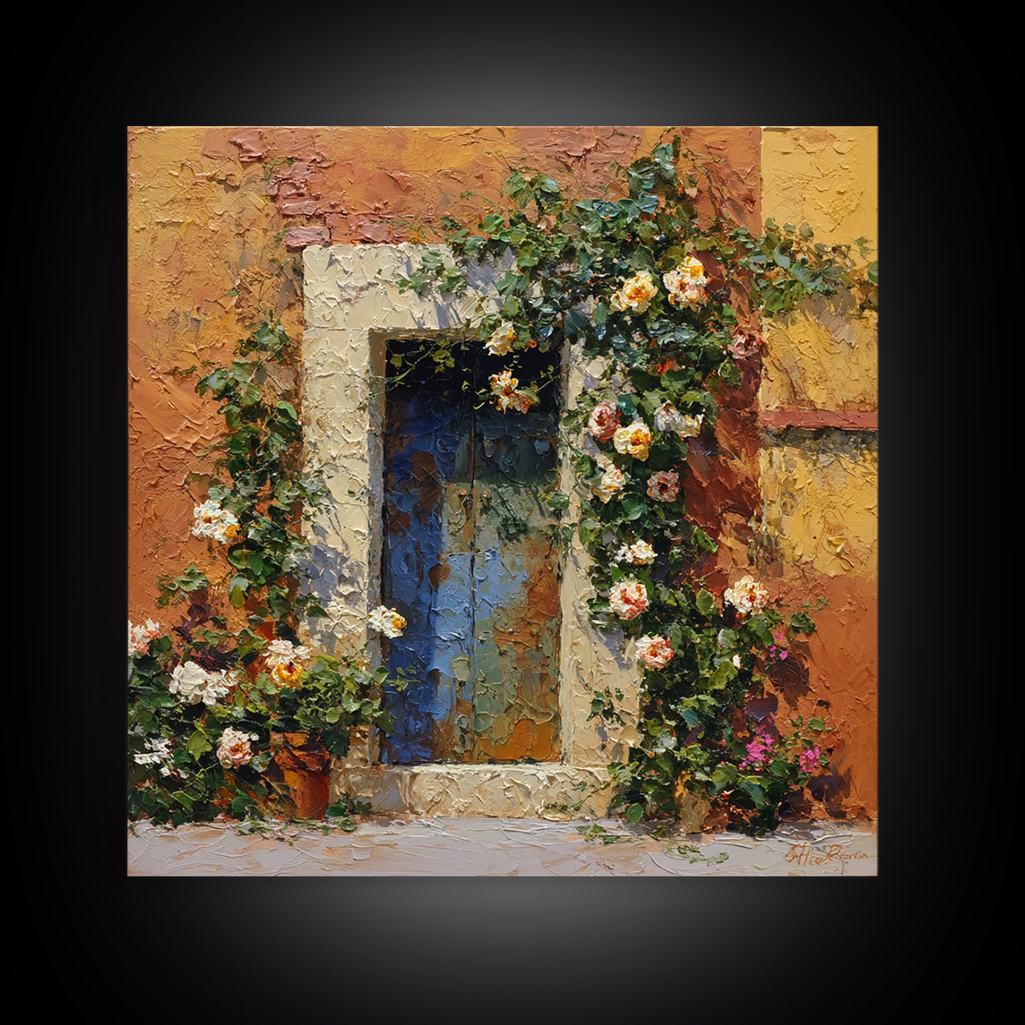 Rustic Door Covered Framed Canvas Print, French Country Art, Floral Wall Art, Farmhouse Decor, Fine Art, Country, Gallery Decor, FCA-1x1-65