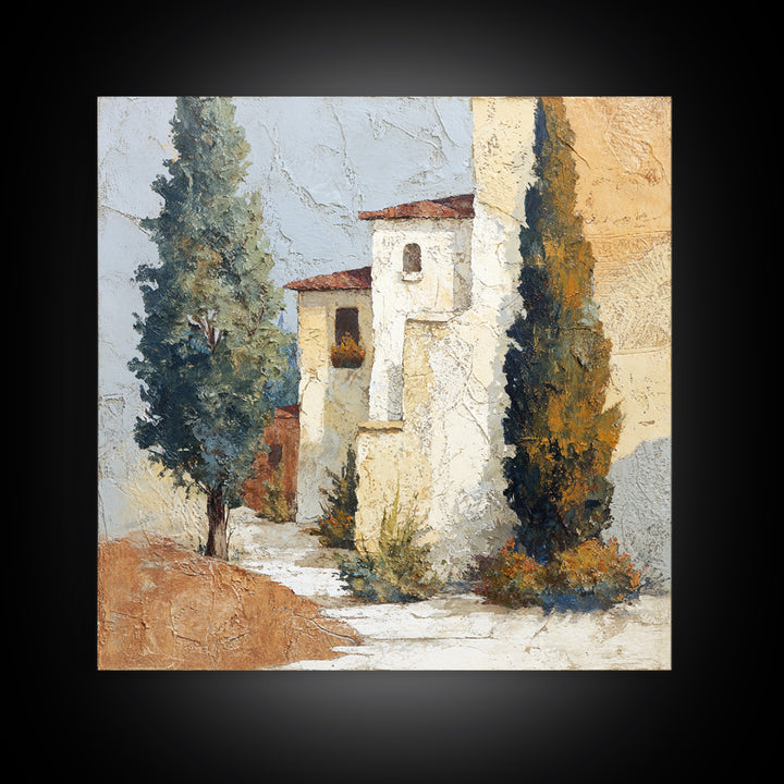 Country Lane Lined Framed Canvas Print, French Country Art, Eclectic Wall Art, Farmhouse Decor, Abstract Art, Country, FCA-1x1-71