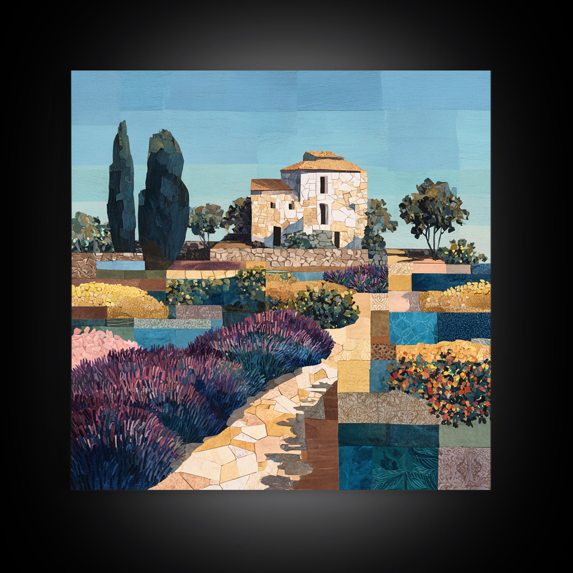 Lavender Field with Distant Stone Farmhouse Canvas Print, French Country Art, Downloadable Art, Farmhouse Decor, Country, FCA-1x1-73