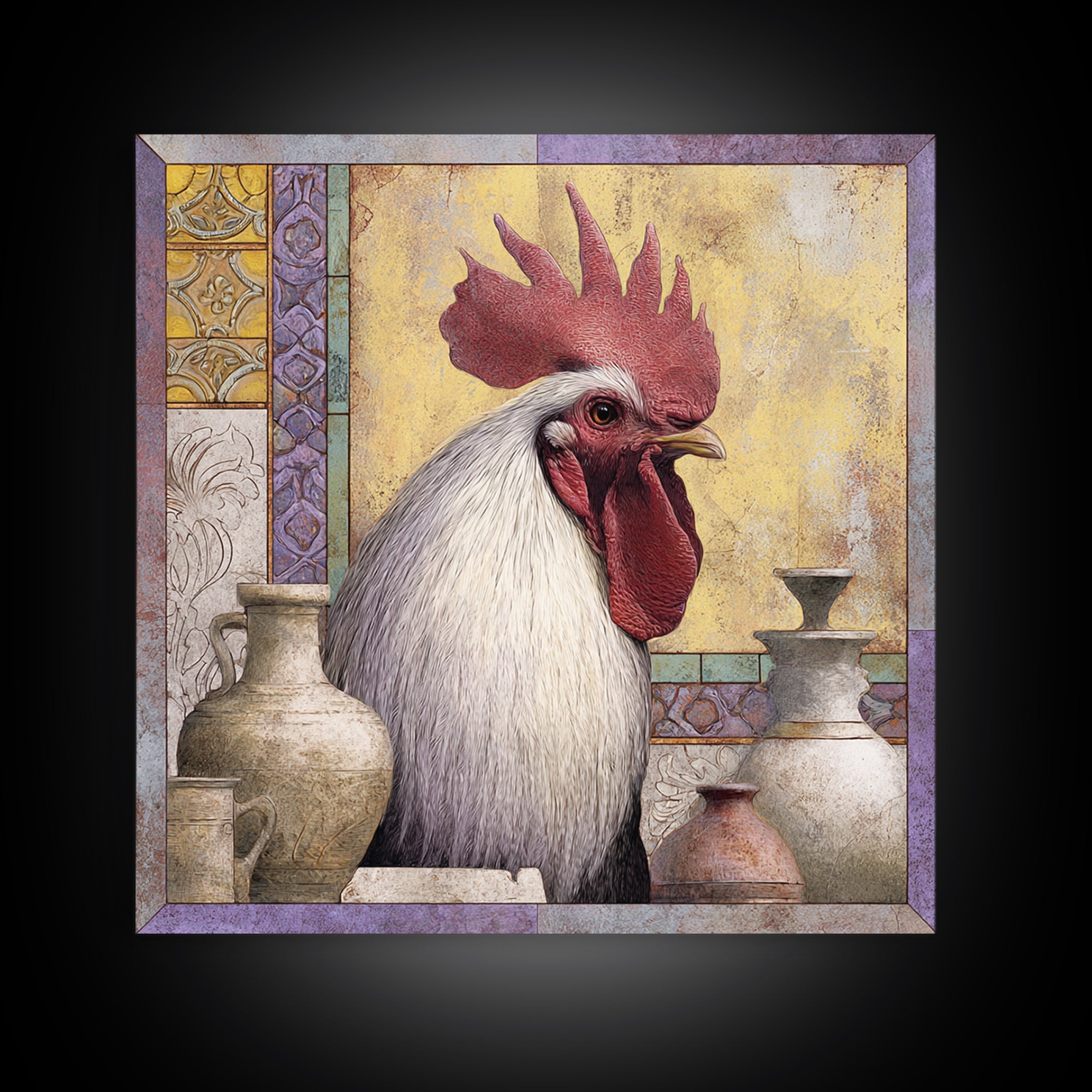 Rooster Portrait in Rustic French Palette Canvas Print, French Country Art, Eclectic Wall Art, Farmhouse Decor, Country, FCA-1x1-74