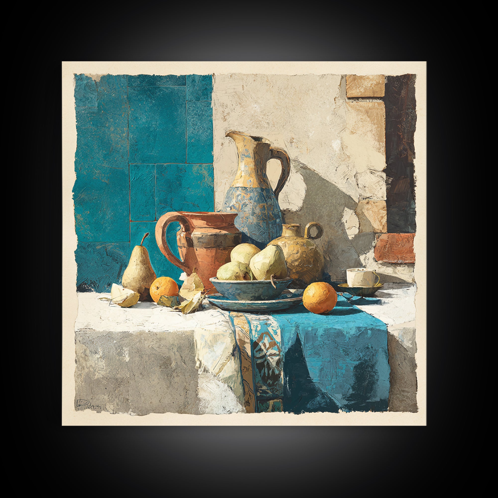 Pear Still Life on Linen Tablecloth Canvas Print, French Country Art, French Country, Farmhouse Decor, Abstract Art, Country, FCA-1x1-76