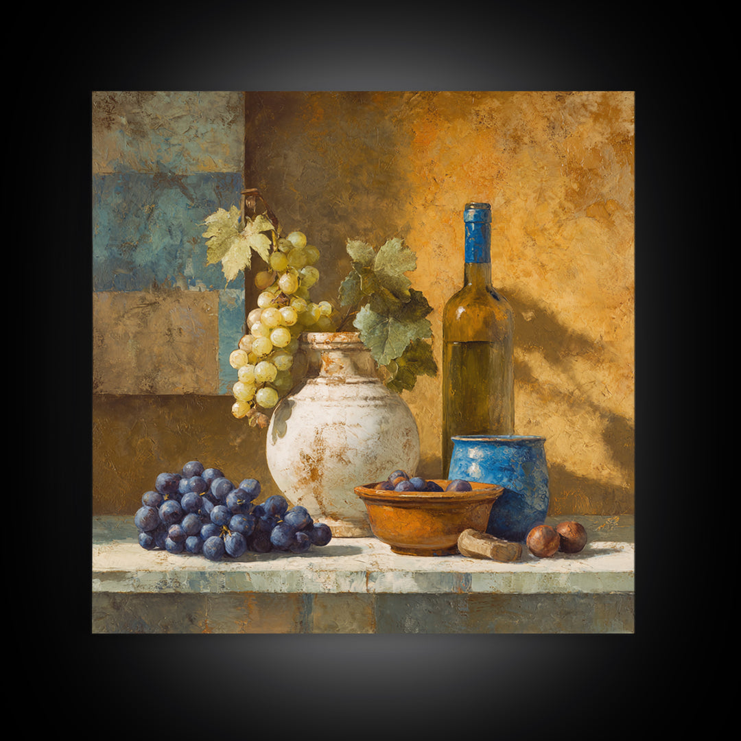 Grapes and Wine Still Life Canvas Print, French Country Art, Digital Download Art, Farmhouse Decor, Fine Art, Country, FCA-1x1-81