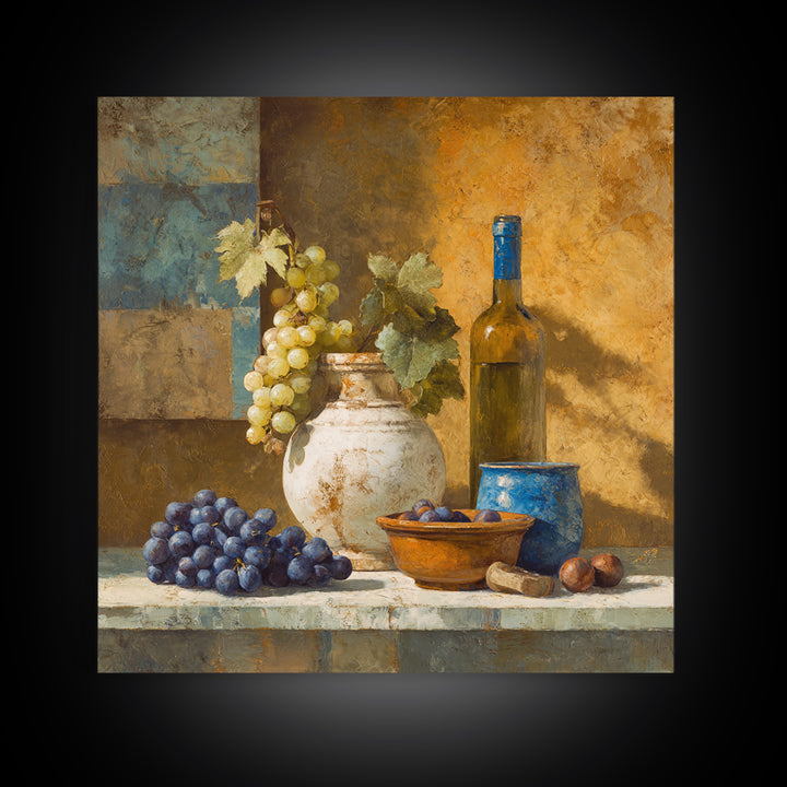 Grapes and Wine Still Life Canvas Print, French Country Art, Digital Download Art, Farmhouse Decor, Fine Art, Country, FCA-1x1-81