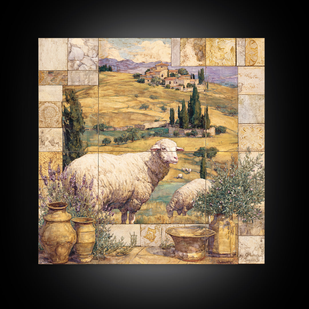 Pastoral Sheep in Rolling Countryside Canvas Print, French Country Art, Farmhouse Wall Art, Farmhouse Decor, Fine Art, Country, FCA-1x1-86
