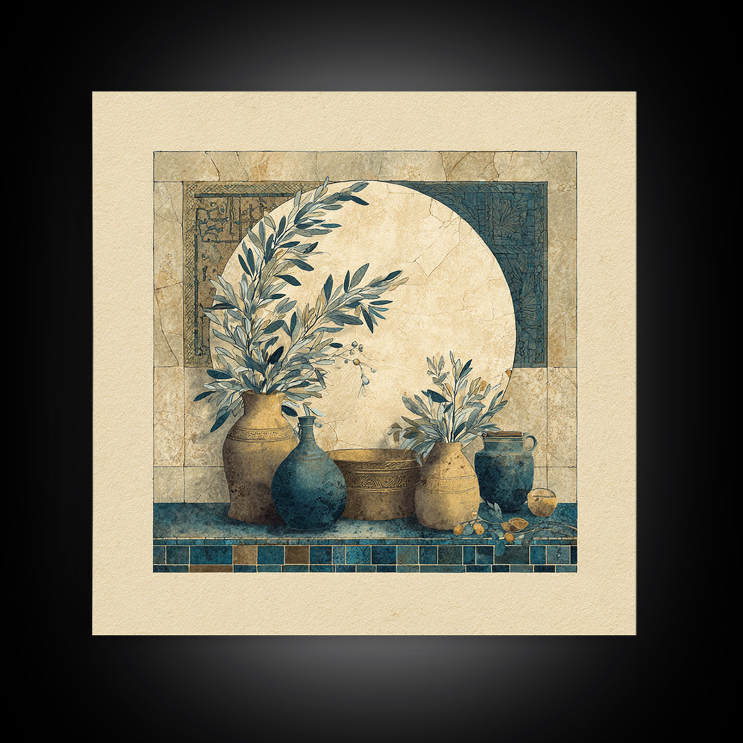 Olive Branch Wreath on Cream Ground Canvas Print, French Country Art, Landscape Painting, Farmhouse Decor, Watercolor Art, FCA-1x1-94