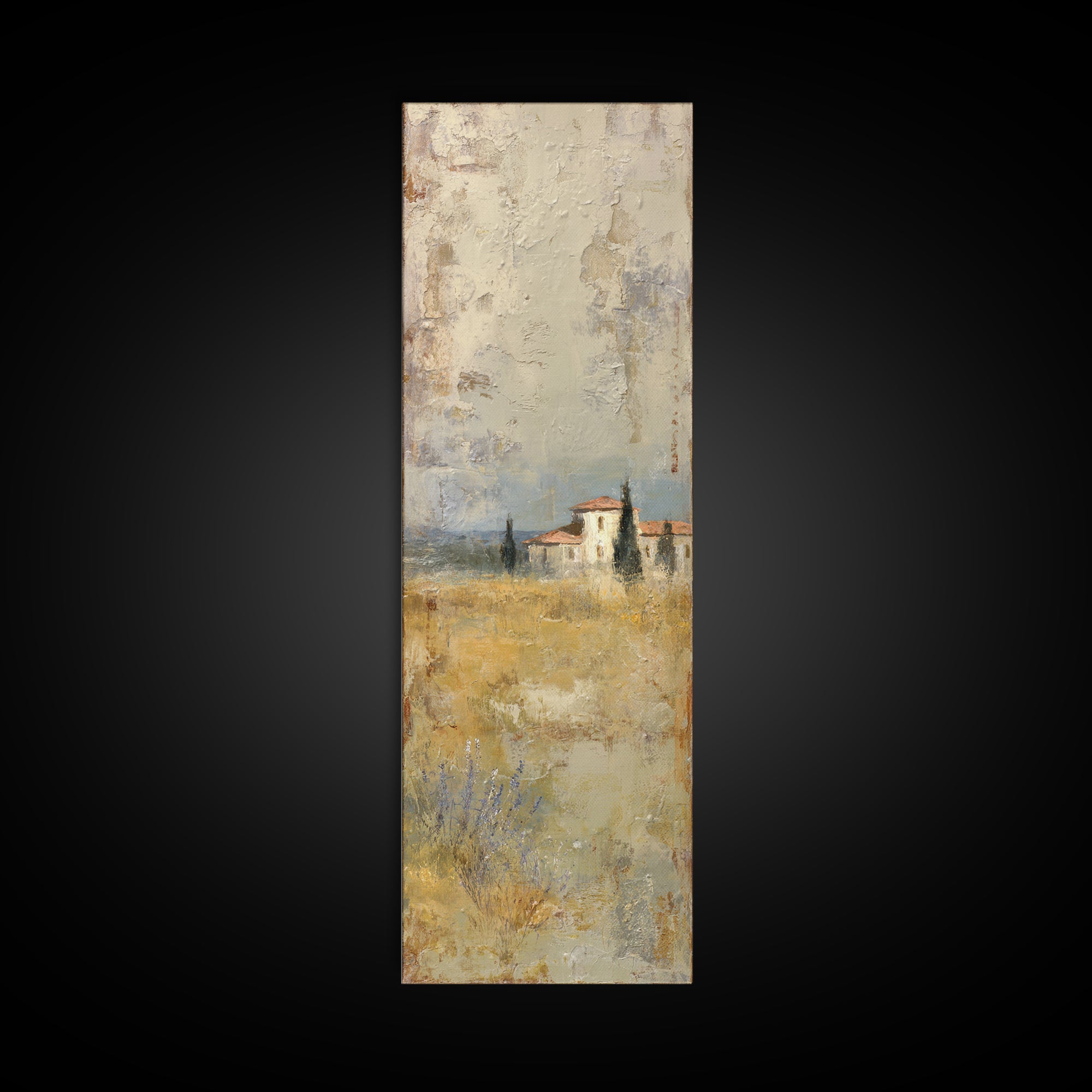 Lavender Field with Distant Stone Farmhouse Canvas Print, French Country Art, Landscape Painting, Farmhouse Decor, Country, FCA-1x3-13