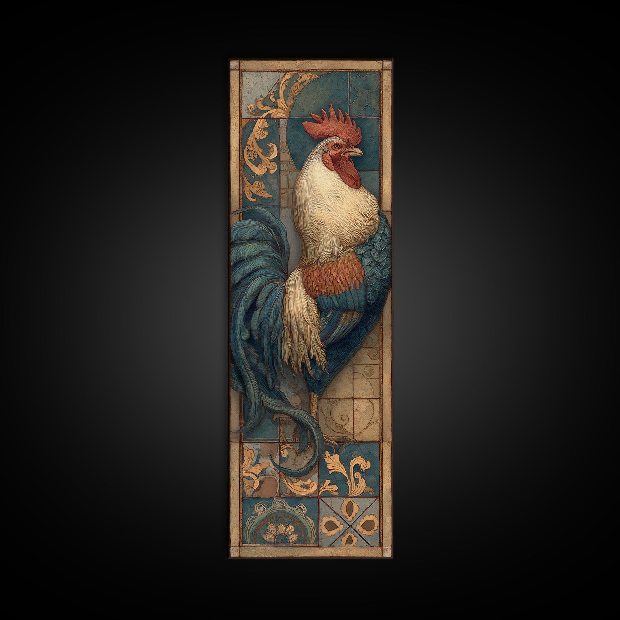 Rooster Portrait in Rustic French Palette Canvas Print, French Country Art, Botanical Prints, Farmhouse Decor, Country, FCA-1x3-14