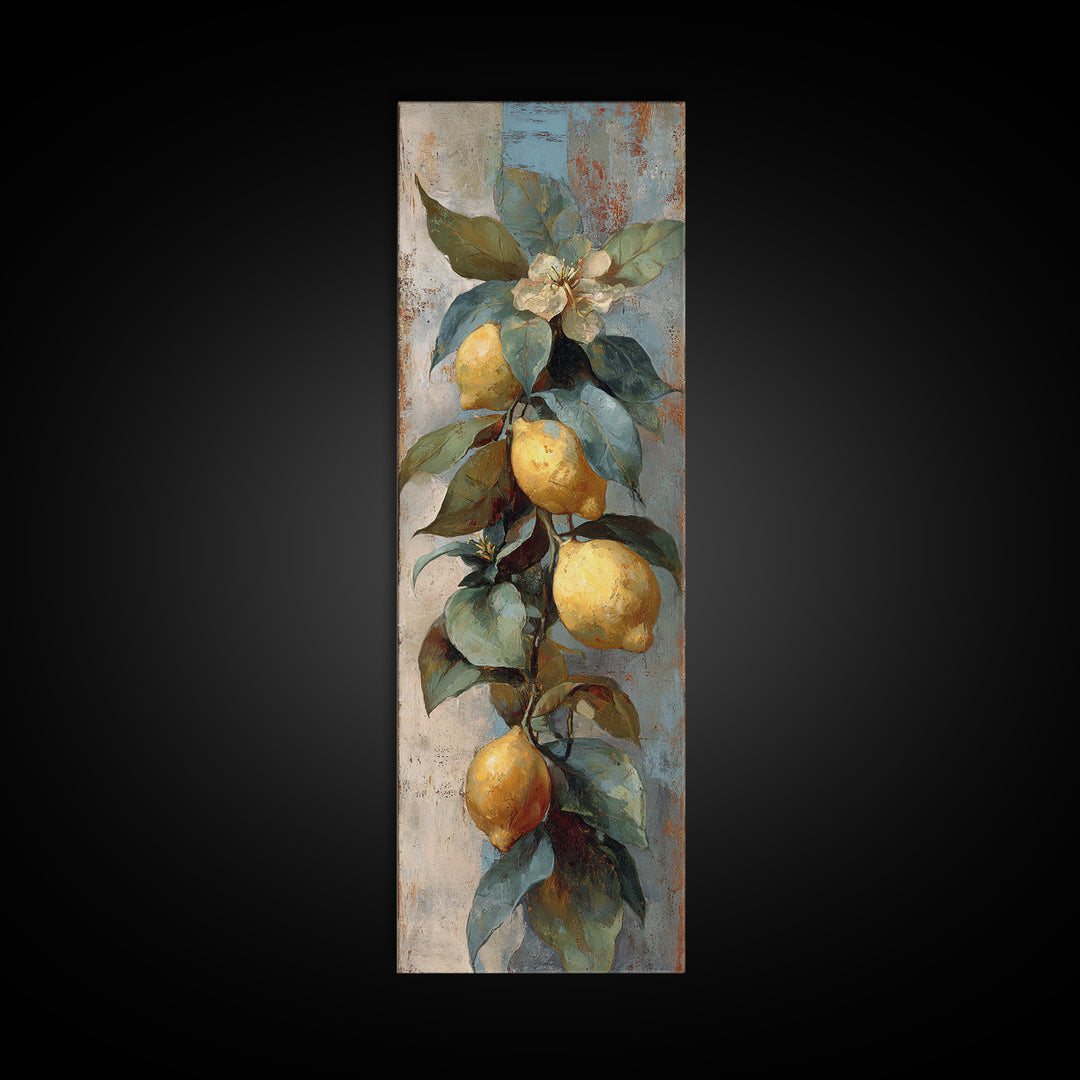 Aged Botanical Plate of Lemons and Leaves Canvas Print, French Country Art, French Country Decor, Farmhouse Decor, Country, FCA-1x3-24