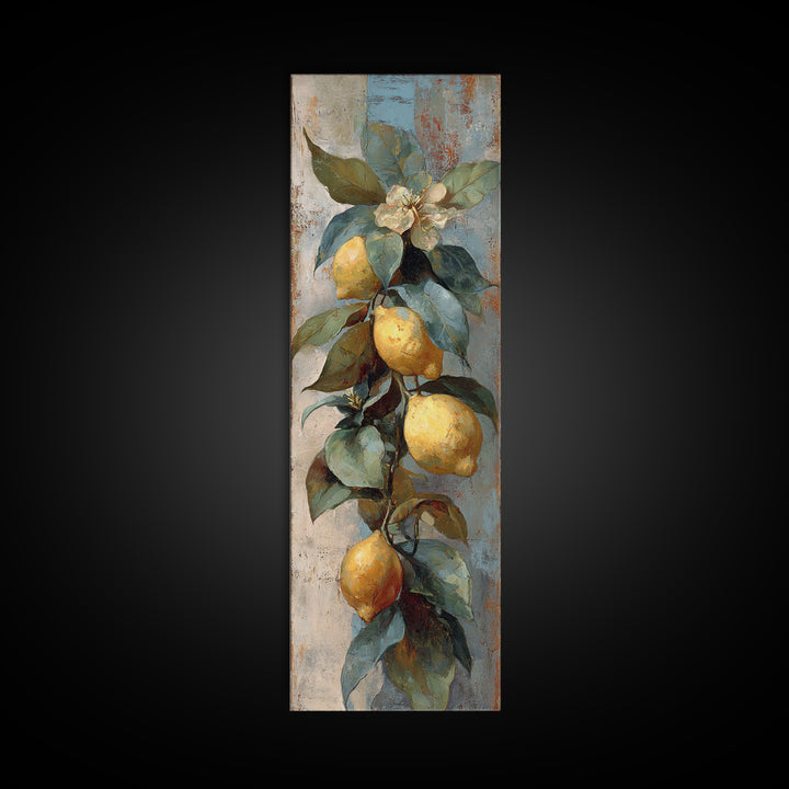 Aged Botanical Plate of Lemons and Leaves Canvas Print, French Country Art, French Country Decor, Farmhouse Decor, Country, FCA-1x3-24