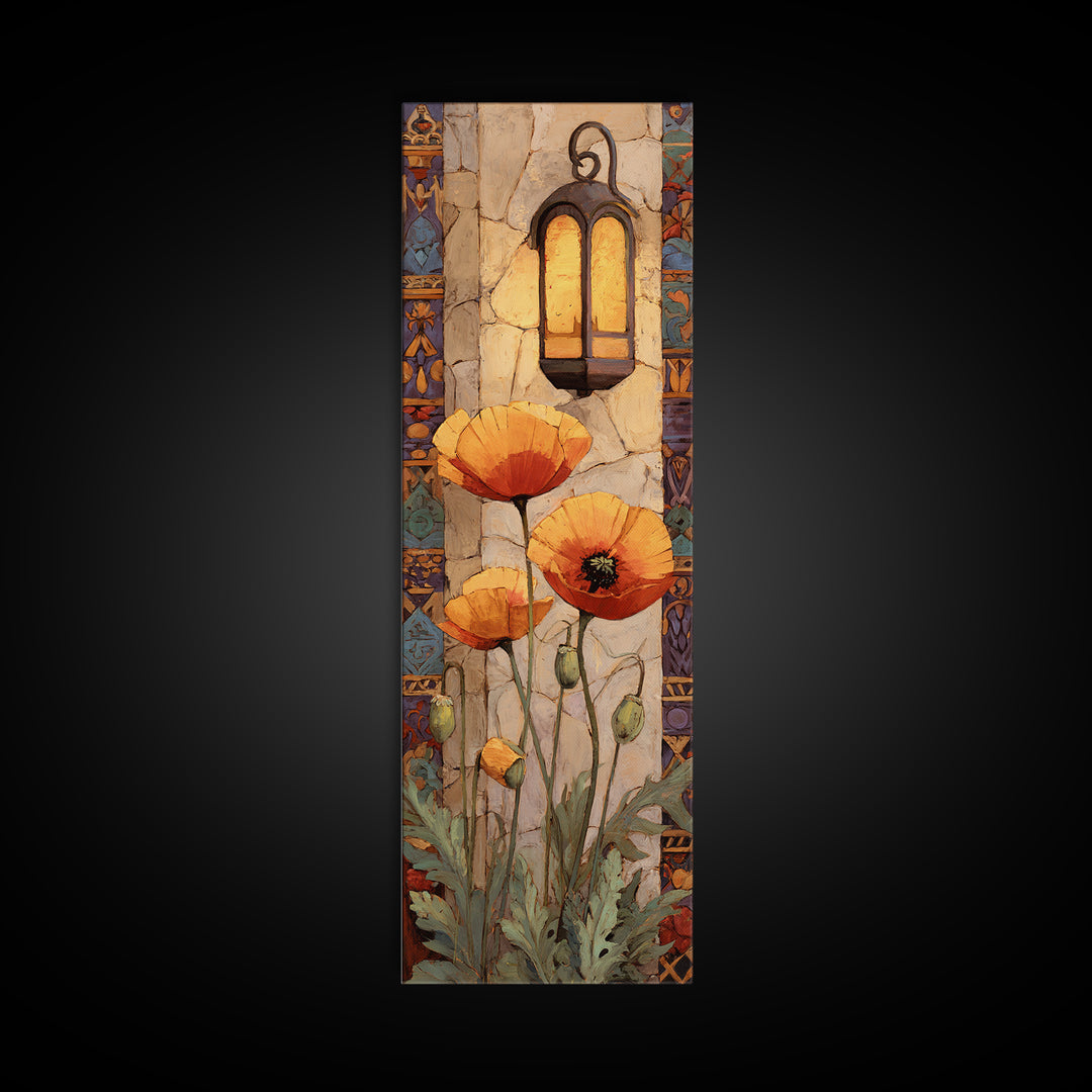 Poppies Beside a Stone Garden Wall Canvas Print, French Country Art, Digital Download Art, Farmhouse Decor, Watercolor Art, FCA-1x3-27