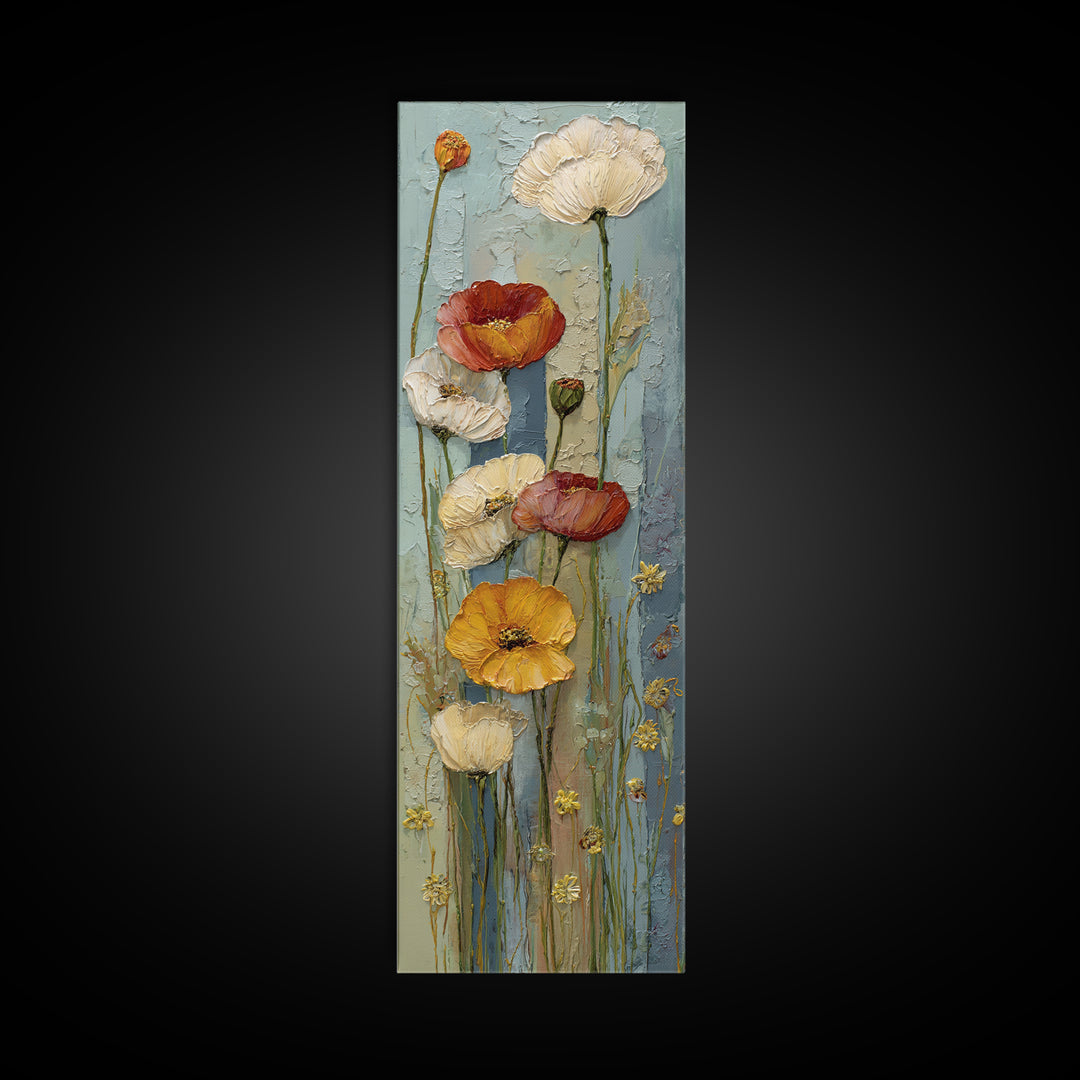 Poppies Beside a Stone Garden Wall Canvas Print, French Country Art, French Country Decor, Farmhouse Decor, Country, FCA-1x3-3