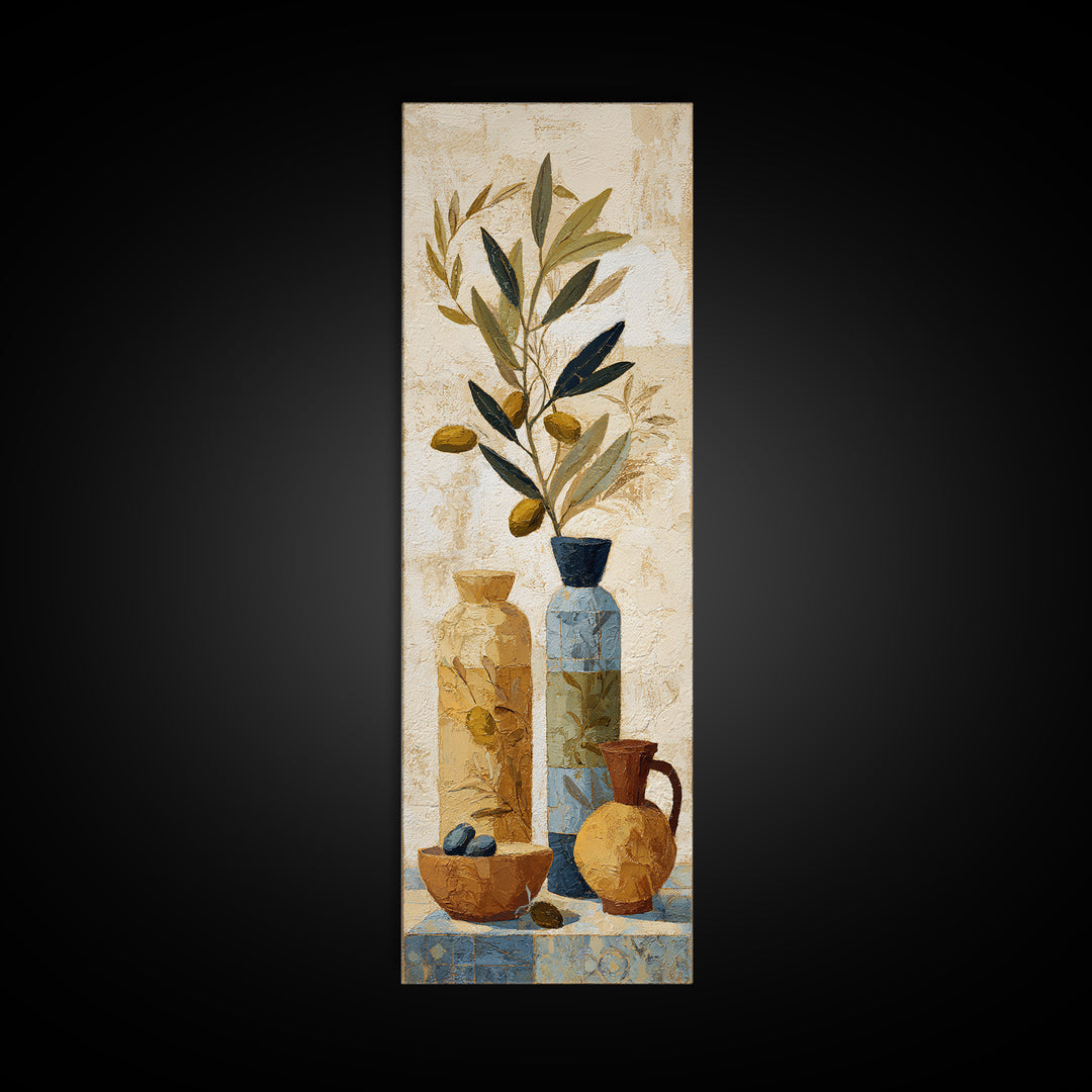 Olive Branch Wreath on Cream Ground Framed Canvas Print, French Country Art, Farmhouse Wall Decor, Farmhouse Decor, Country, FCA-1x3-34