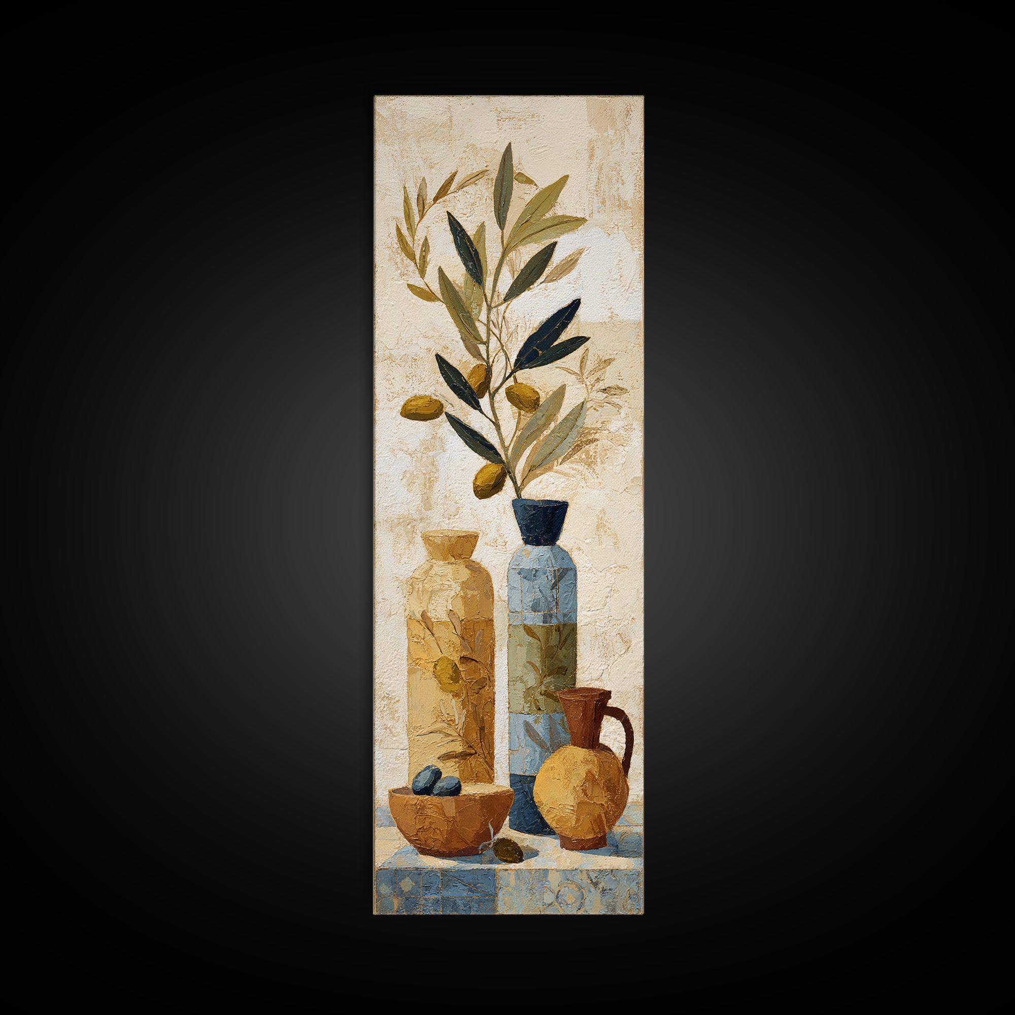 Olive Branch Wreath on Cream Ground Framed Canvas Print, French Country Art, Farmhouse Wall Decor, Farmhouse Decor, Country, FCA-1x3-34
