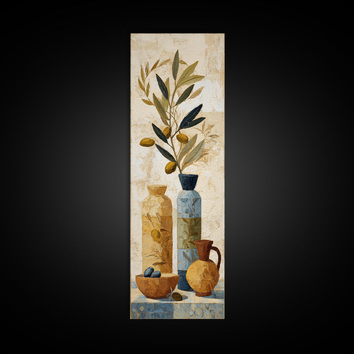 Olive Branch Wreath on Cream Ground Framed Canvas Print, French Country Art, Farmhouse Wall Decor, Farmhouse Decor, Country, FCA-1x3-34