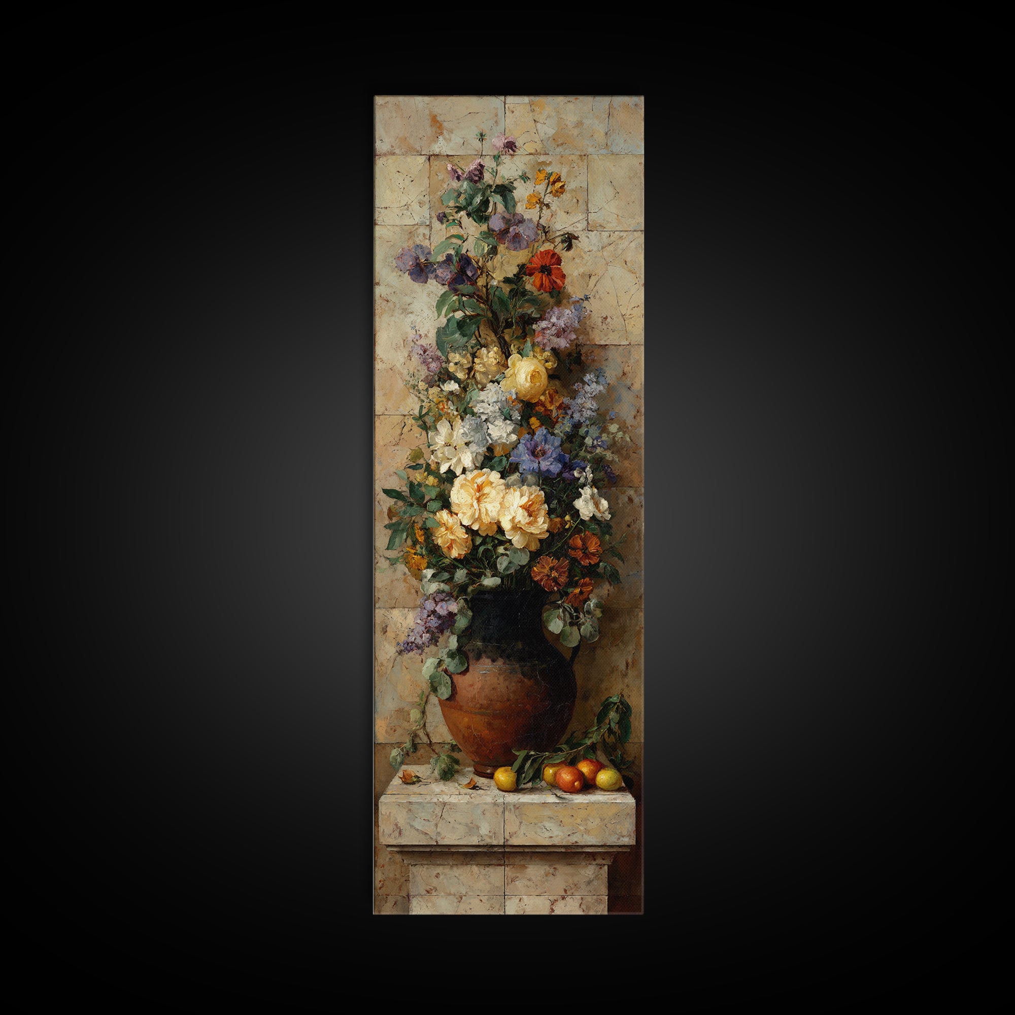 Antique Copper Pot and Flowers Still Life Canvas Print, French Country Art, Landscape Wall Art, Farmhouse Decor, Country, FCA-1x3-36