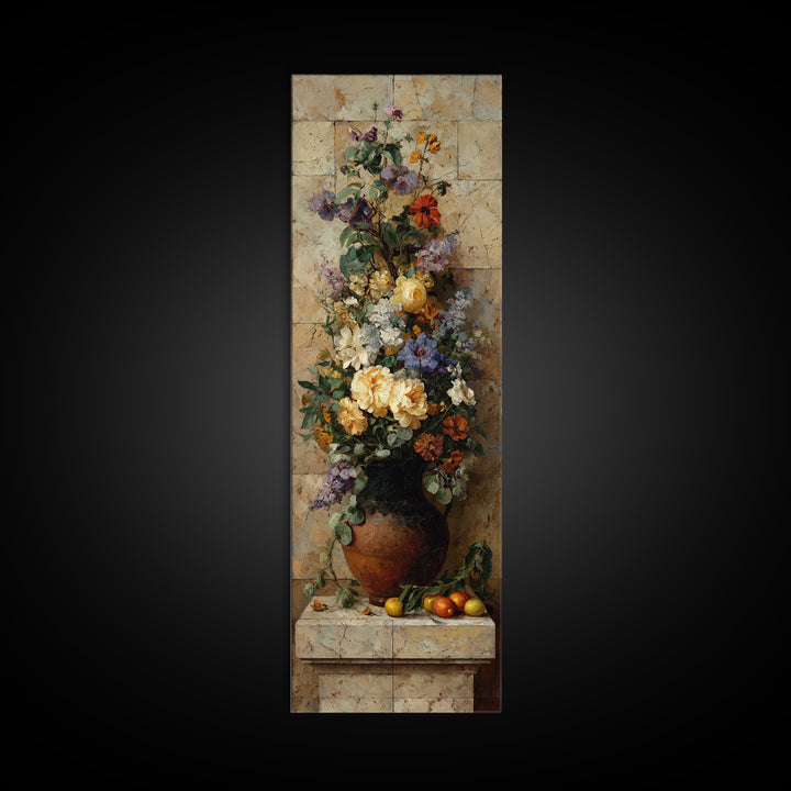 Antique Copper Pot and Flowers Still Life Canvas Print, French Country Art, Landscape Wall Art, Farmhouse Decor, Country, FCA-1x3-36