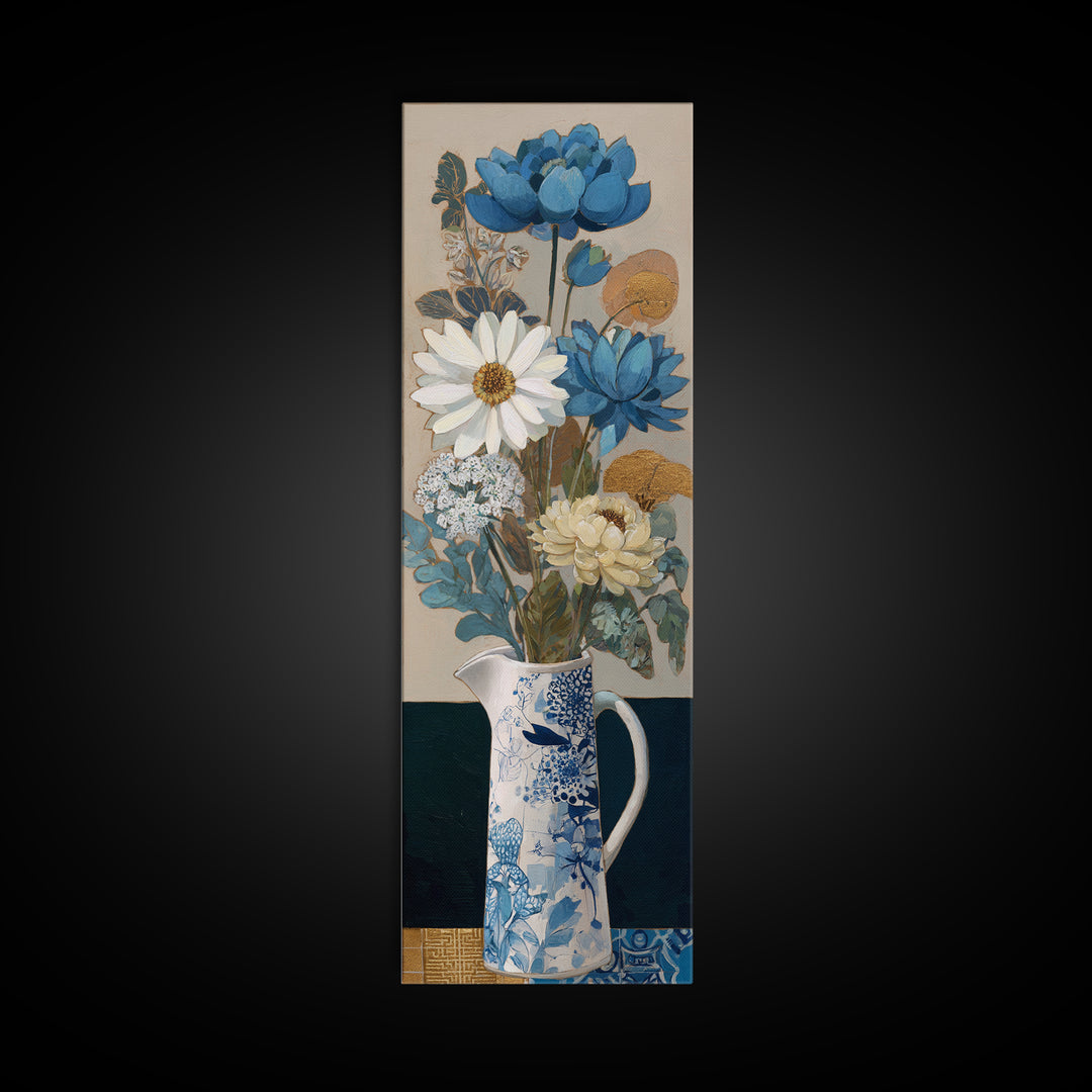 Blue and White Ceramic Pitcher Canvas Print, French Country Art, Gallery Decor, Farmhouse Decor, Oil Painting, Country, FCA-1x3-39