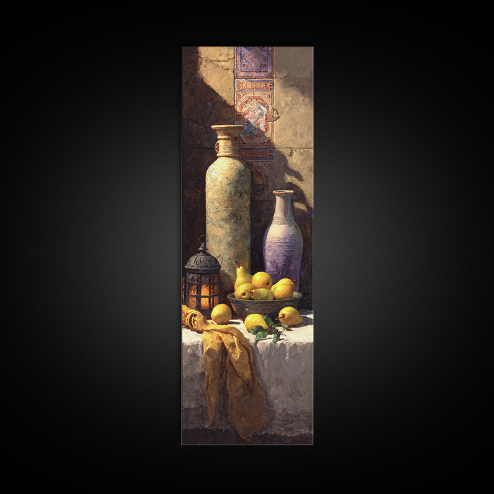 Pear Still Life on Linen Tablecloth Canvas Print, French Country Art, Wall Decor, Farmhouse Decor, Fine Art, Country, FCA-1x3-40