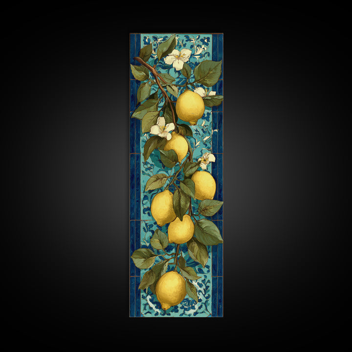 Aged Botanical Plate of Lemons and Leaves Canvas Print, French Country Art, Digital Download Art, Farmhouse Decor, Country, FCA-1x3-48