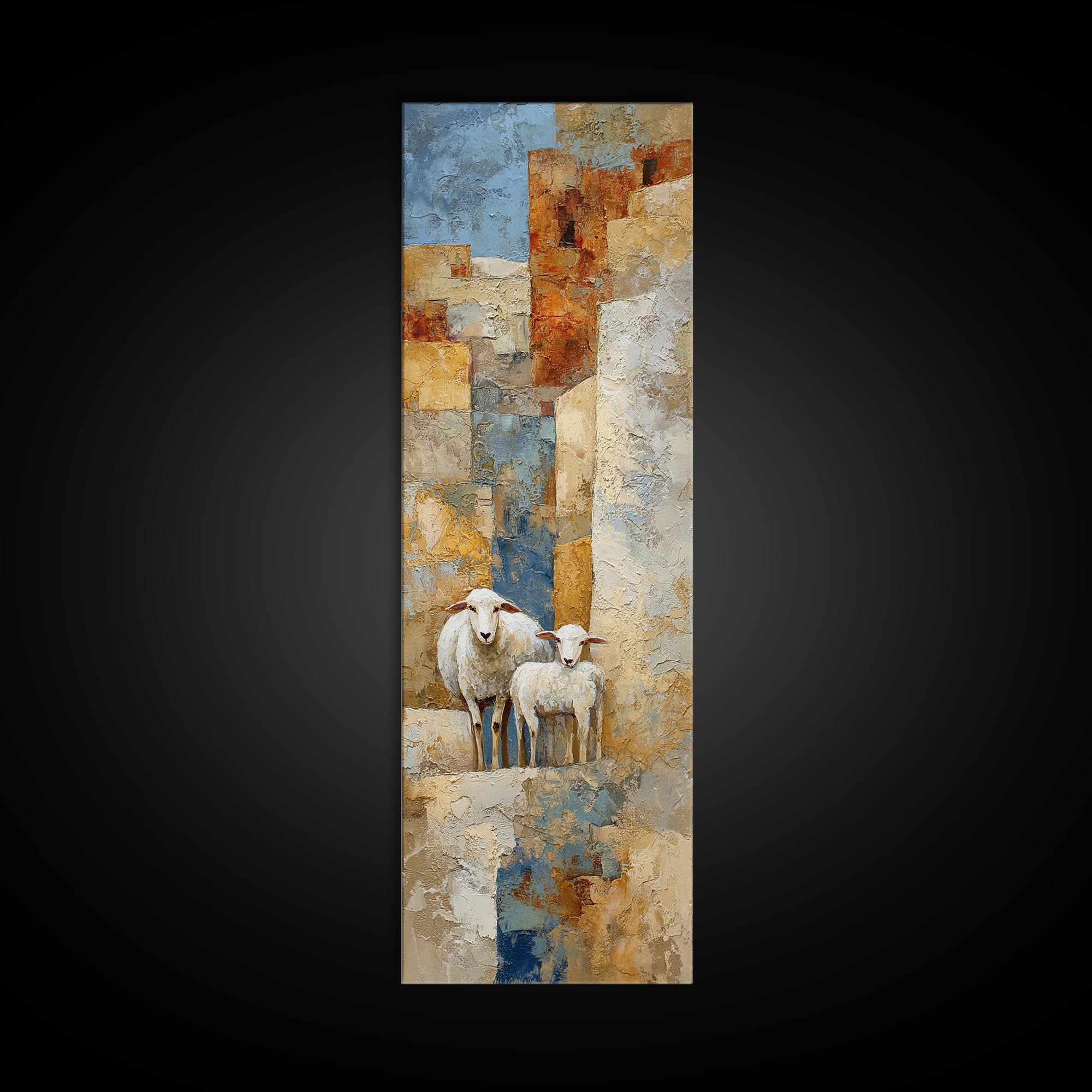 Pastoral Sheep in Rolling Countryside Framed Canvas Print, French Country Art, Floral Wall Art, Farmhouse Decor, Country, FCA-1x3-50