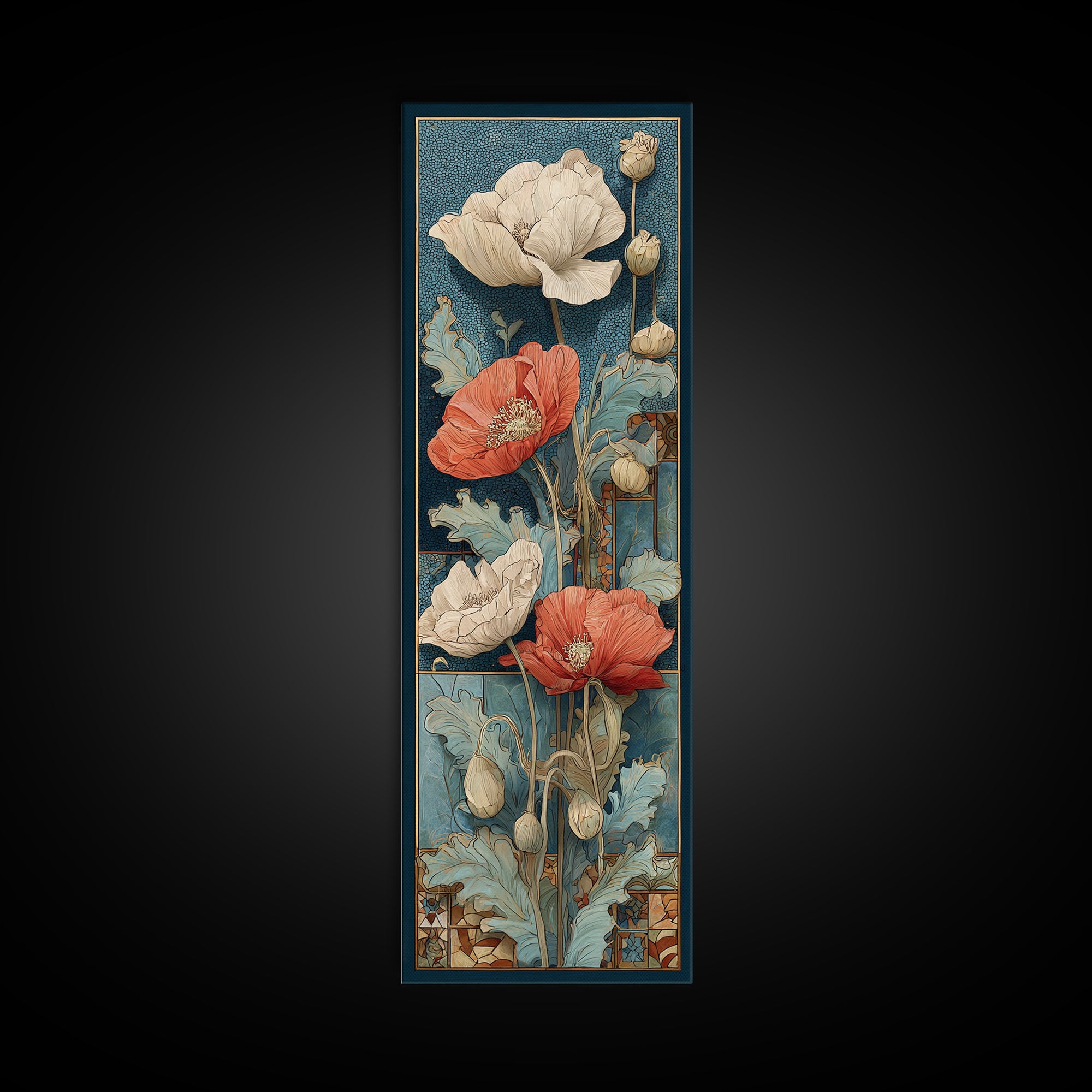 Poppies Beside a Stone Garden Wall Canvas Print, French Country Art, Art Print, Farmhouse Decor, Country, Digital Wall Art, FCA-1x3-51
