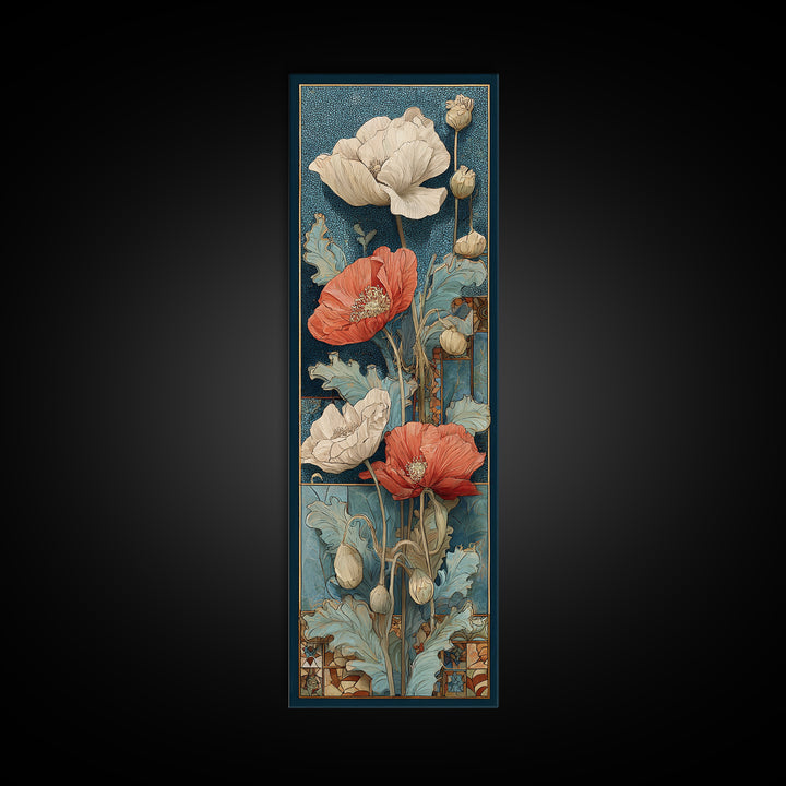 Poppies Beside a Stone Garden Wall Canvas Print, French Country Art, Art Print, Farmhouse Decor, Country, Digital Wall Art, FCA-1x3-51