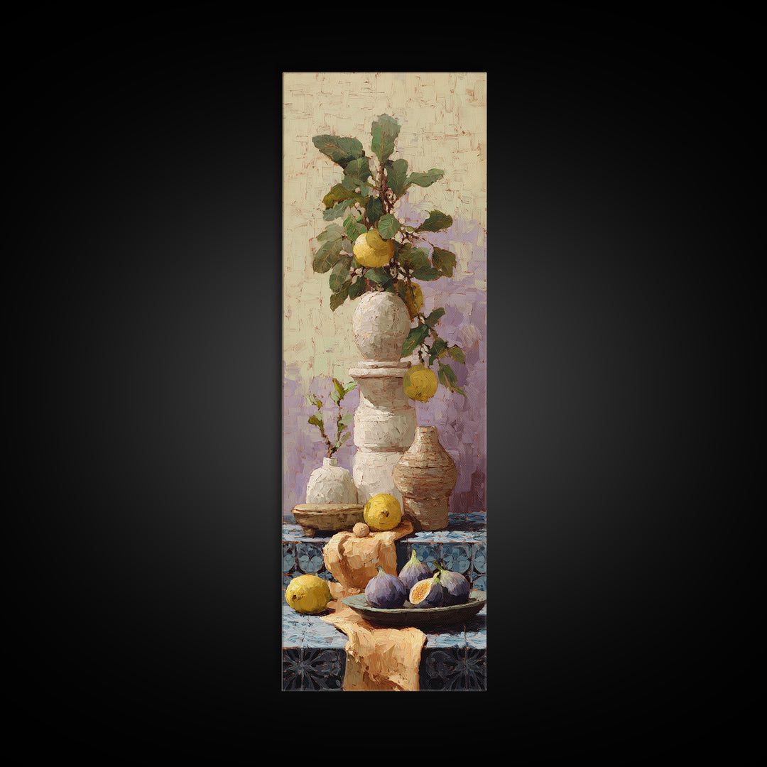 Figs on Ceramic Plate Framed Canvas Print, French Country Art, Above Bed Art, Farmhouse Decor, Abstract Art, Country, FCA-1x3-52