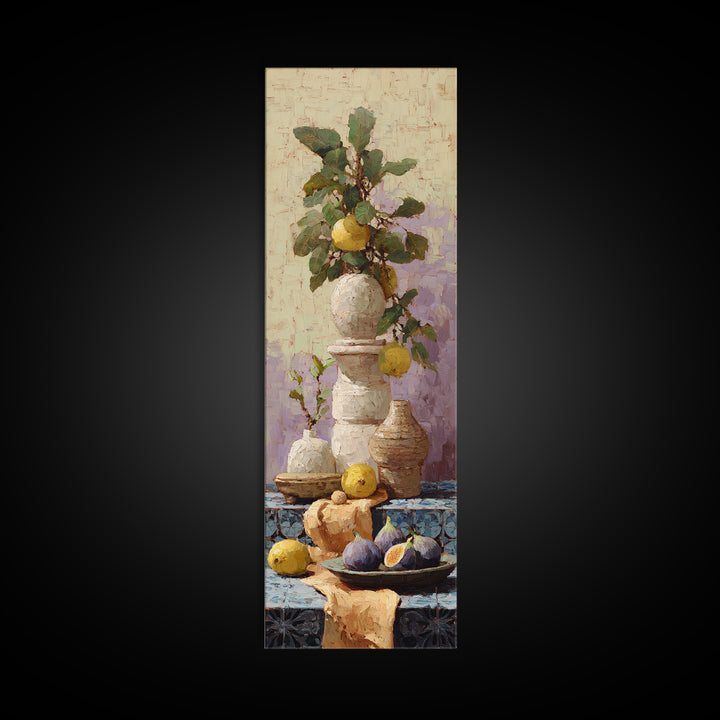 Figs on Ceramic Plate Framed Canvas Print, French Country Art, Above Bed Art, Farmhouse Decor, Abstract Art, Country, FCA-1x3-52