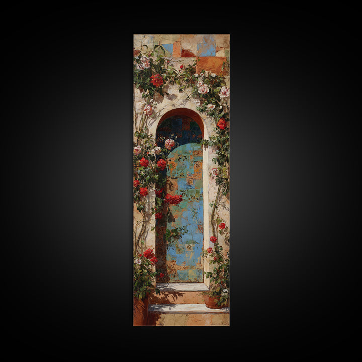 Rustic Door Covered Framed Canvas Print, French Country Art, Floral Wall Art, Farmhouse Decor, Fine Art, Country, Gallery Decor, FCA-1x3-53
