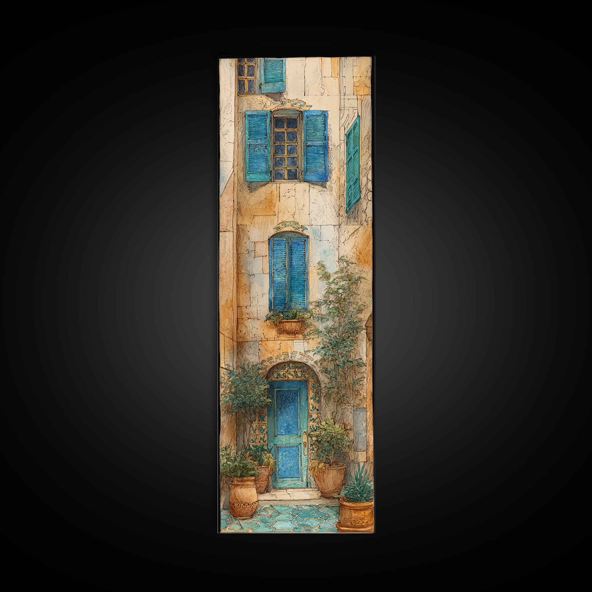 Weathered Window with Blue Shutters Canvas Print, French Country Art, Botanical Wall Art, Farmhouse Decor, Abstract Art, FCA-1x3-57