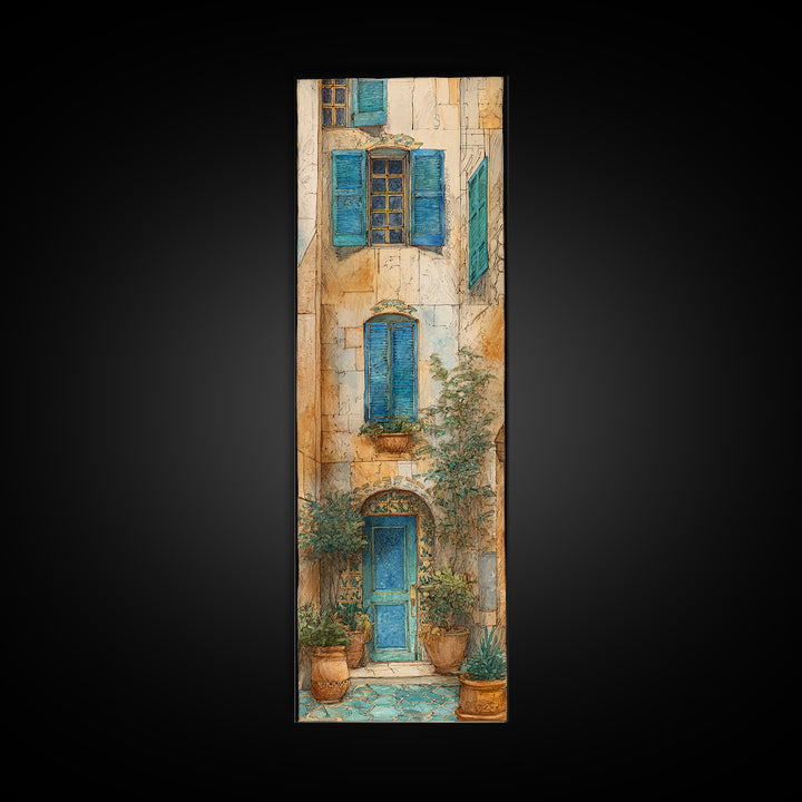 Weathered Window with Blue Shutters Canvas Print, French Country Art, Botanical Wall Art, Farmhouse Decor, Abstract Art, FCA-1x3-57