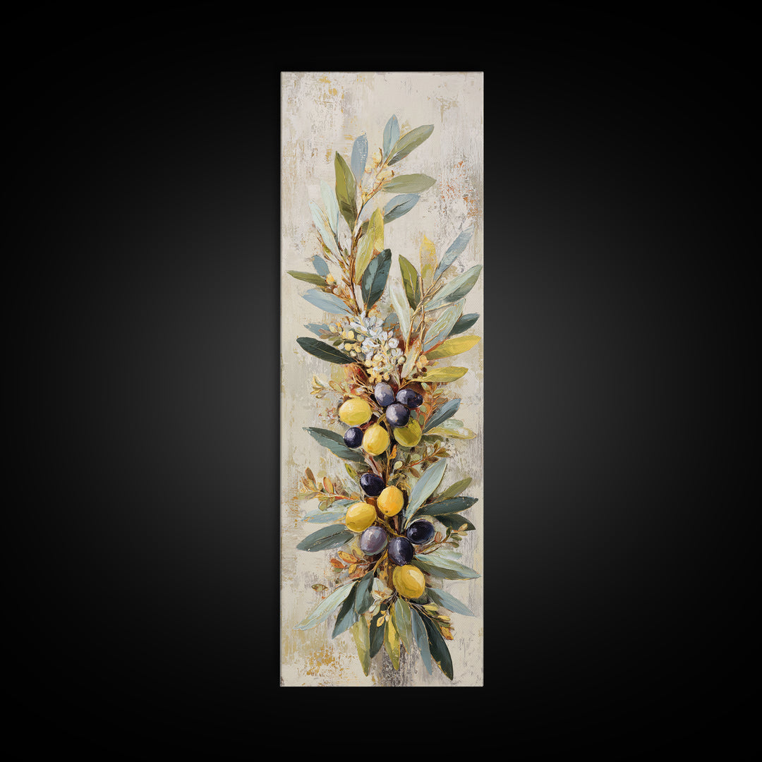 Olive Branch Wreath on Cream Ground Framed Canvas Print, French Country Art, Farmhouse Wall Decor, Farmhouse Decor, Country, FCA-1x3-58