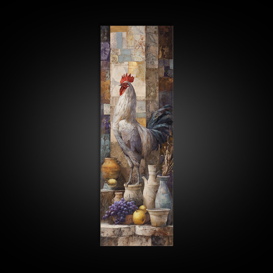 Rooster Portrait in Rustic French Palette Framed Canvas Print, French Country Art, Eclectic Wall Art, Farmhouse Decor, Country, FCA-1x3-62
