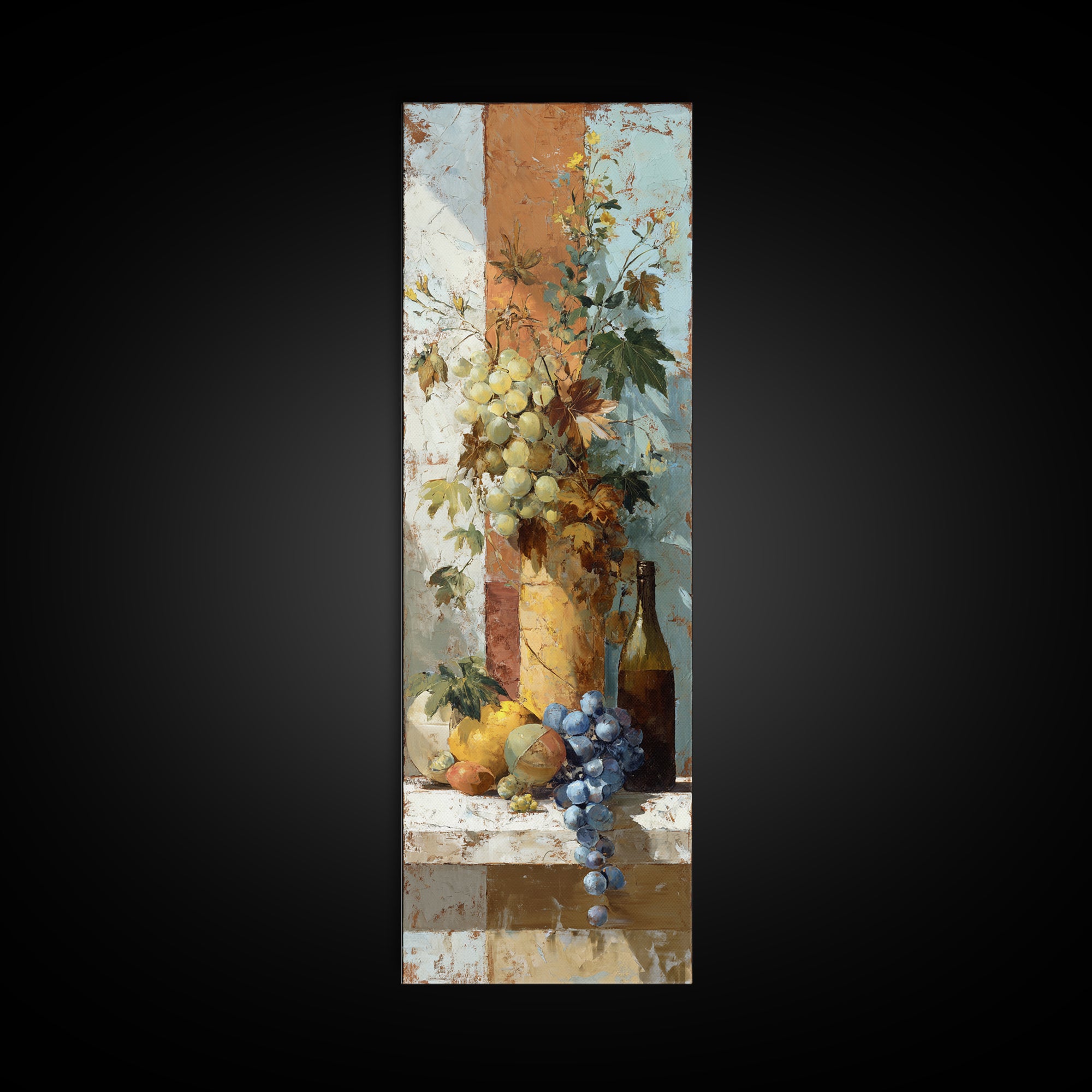 Grapes and Wine Still Life Framed Canvas Print, French Country Art, French Country Decor, Farmhouse Decor, Oil Painting, FCA-1x3-69