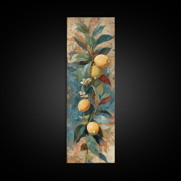 Aged Botanical Plate of Lemons and Leaves Canvas Print, French Country Art, Art Print, Farmhouse Decor, Fine Art, Country, FCA-1x3-72