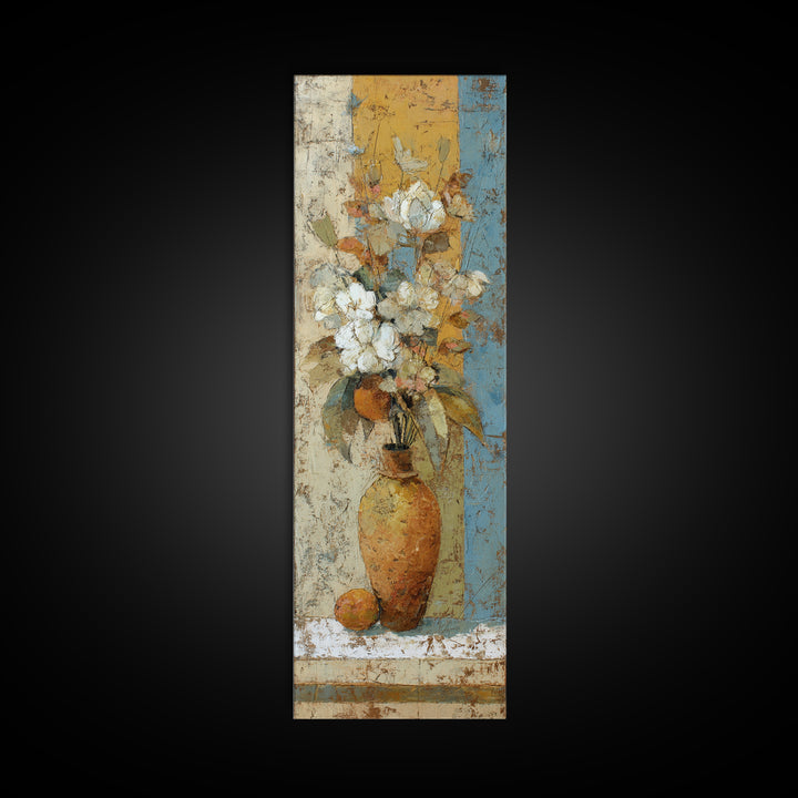 Antique Copper Pot and Flowers Still Life Framed Canvas Print, French Country Art, Boho Decor, Farmhouse Decor, Oil Painting, FCA-1x3-84