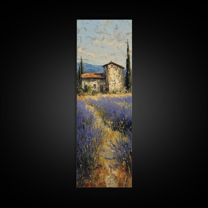 Lavender Field with Distant Stone Farmhouse Canvas Print, French Country Art, Wall Decor, Farmhouse Decor, Fine Art, Country, FCA-1x3-85