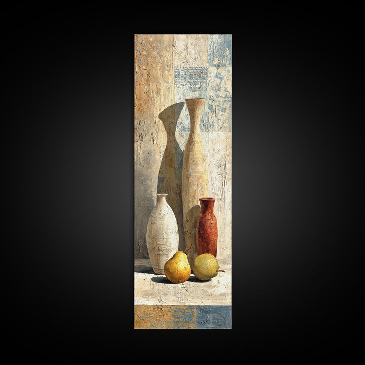 Pear Still Life on Linen Tablecloth Canvas Print, French Country Art, Minimalist Decor, Farmhouse Decor, Abstract Art, Country, FCA-1x3-88