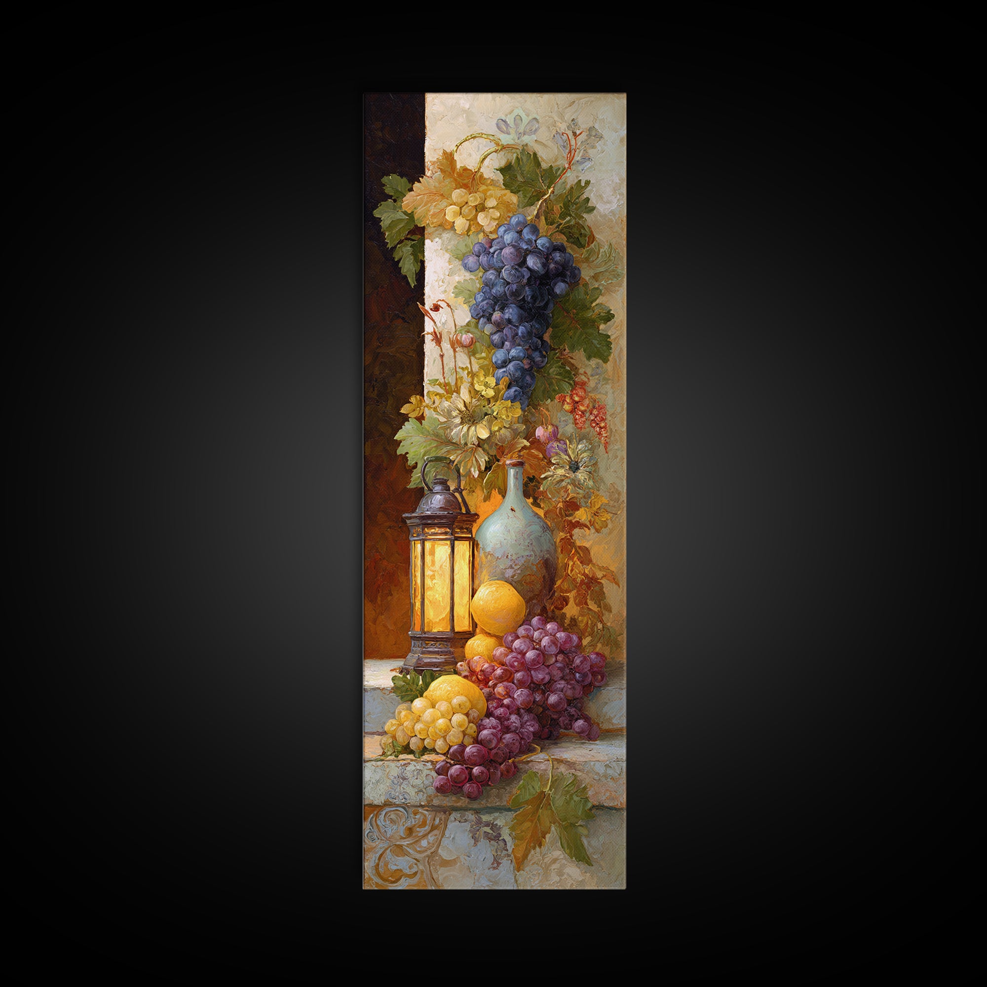 Grapes and Wine Still Life Canvas Print, French Country Art, Digital Download Art, Farmhouse Decor, Fine Art, Country, FCA-1x3-93