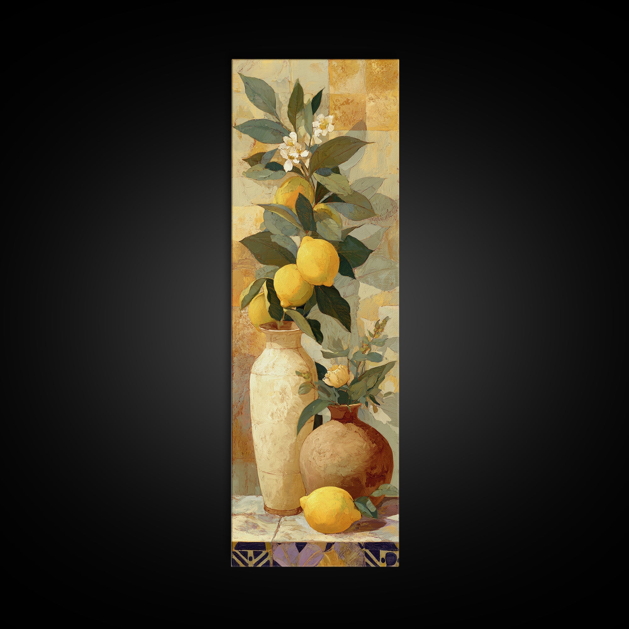 Aged Botanical Plate of Lemons and Leaves Framed Canvas Print, French Country Art, Wall Art, Farmhouse Decor, Fine Art, Country, FCA-1x3-96