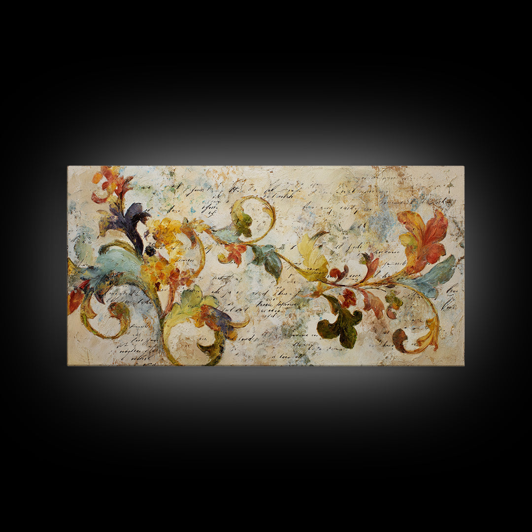 French Script Flourishes Without Readable Text Canvas Print, French Country Art, Landscape Wall Art, Farmhouse Decor, Country, FCA-2x1-14